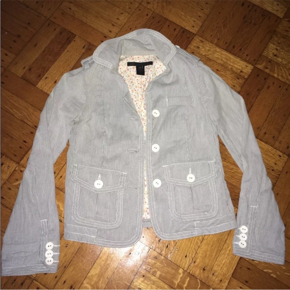 Marc Jacob’s Pinstripe Gray Women's Jacket Cardigan Gray White Blazer Sz 0 Small